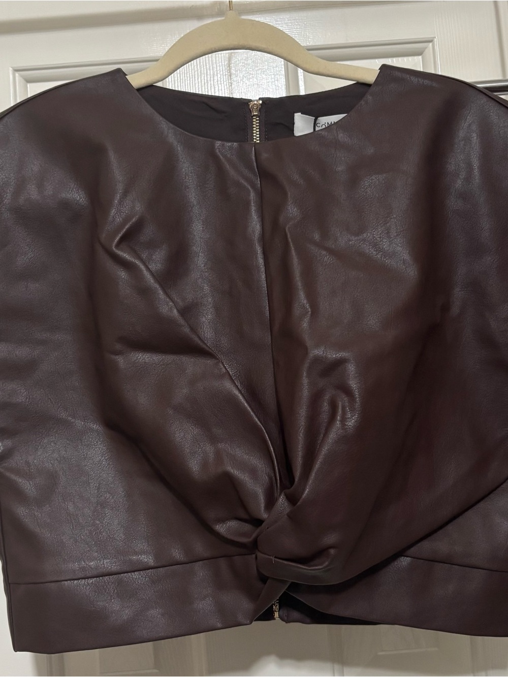 Commense Twist-Front Faux Leather Jacket - Deep Brown